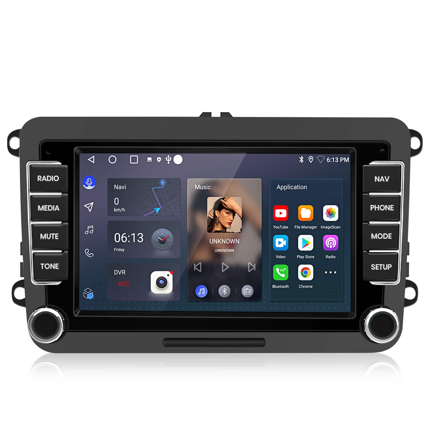 Junsun Android 12 car radio installed in a VW Golf dashboard